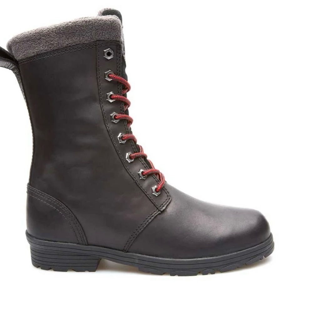 Women's Black Leather Boots with Red Laces